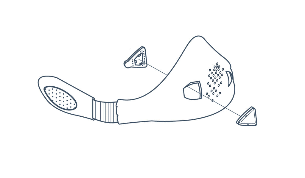 sketch explaining how to install valves of your akmon mask